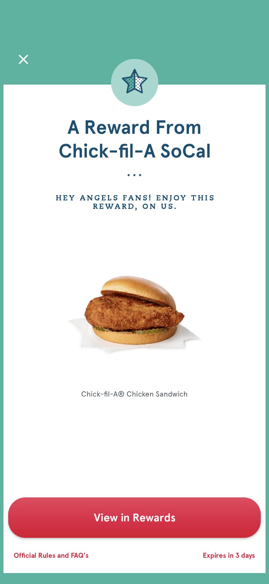 Select SoCal Residents Only: Chick-fil-A App: Free Original Chicken Sandwich (Claim Reward by 10:30AM, 08/05, Then Redeem Reward by Tue)