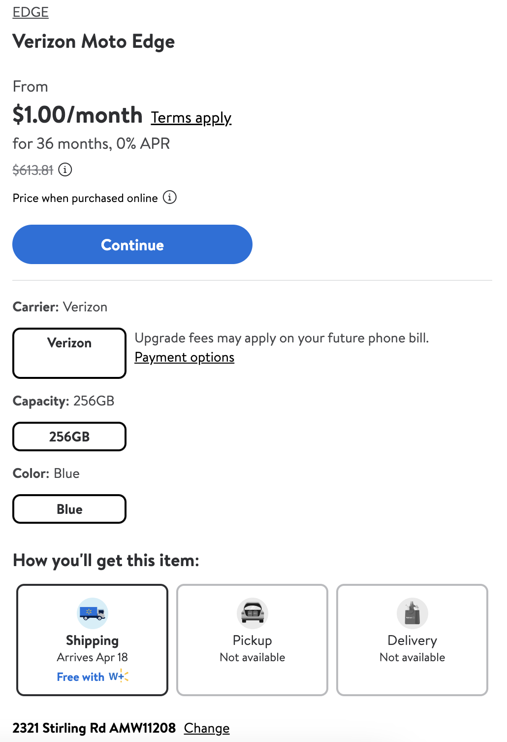 Walmart | Verizon Moto Edge 2021 256GB - $36 | Postpaid account only | unlock after 60 days