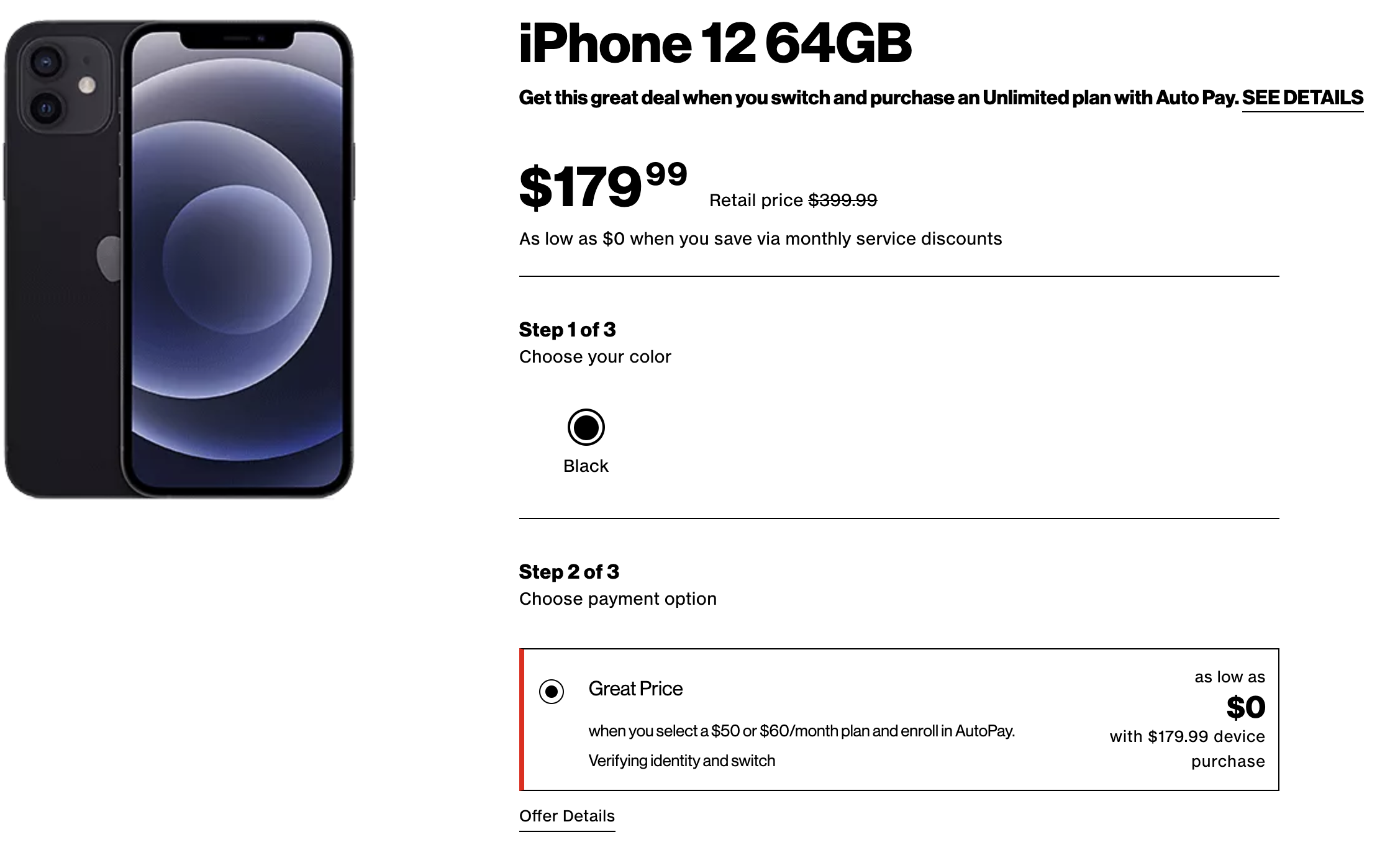 Total By Verizon | Iphone 12 64 GB- $50 including 1 month of service | Number Transfer with ID check require