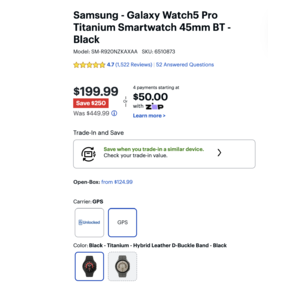Samsung - Galaxy Watch5 Pro Titanium Smartwatch 45mm BT - Black - $199 | Unlocked - $249 | Open Box Wifi - $134 | Open Box Unlocked - $200