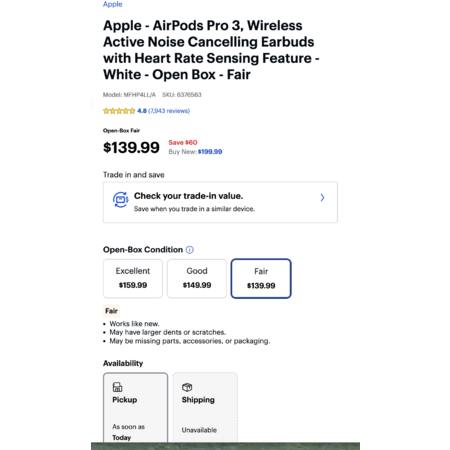 BB|Open Box AirPod Pro3 for $139