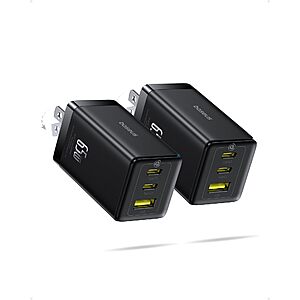 2-Pack Baseus 65W 3-Port (2x USB-C + 1x USB-A) PPS Foldable Charger Block .90 + Free Shipping
