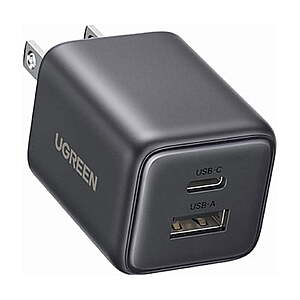 2-Port UGREEN 20W GaN Compact Wall Charger (USB-C / USB-A) $6 