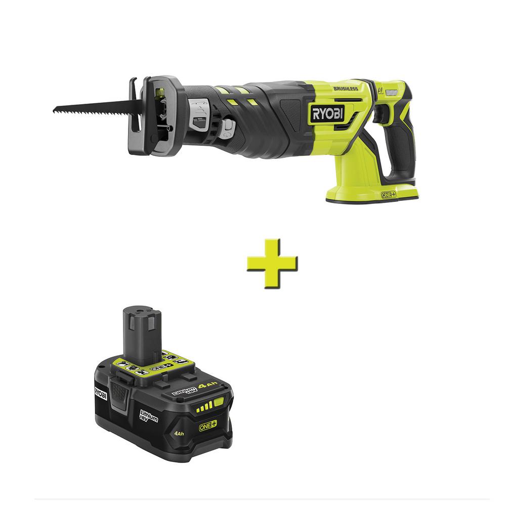 Ryobi 18 Volt One Cordless Brushless Reciprocating Saw With 4 0 Ah Lithium Ion Battery 129
