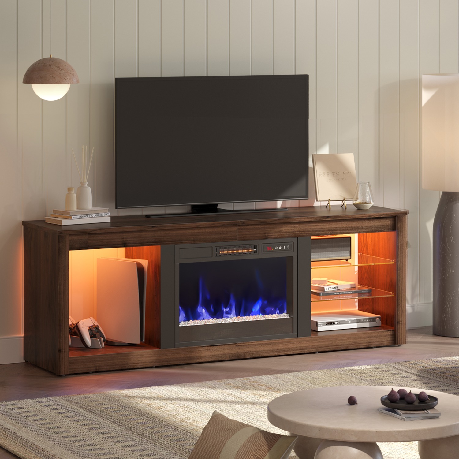 Bestier Modern Electric Fireplace TV Stand (Up to 70" TV) w/ RGB LED