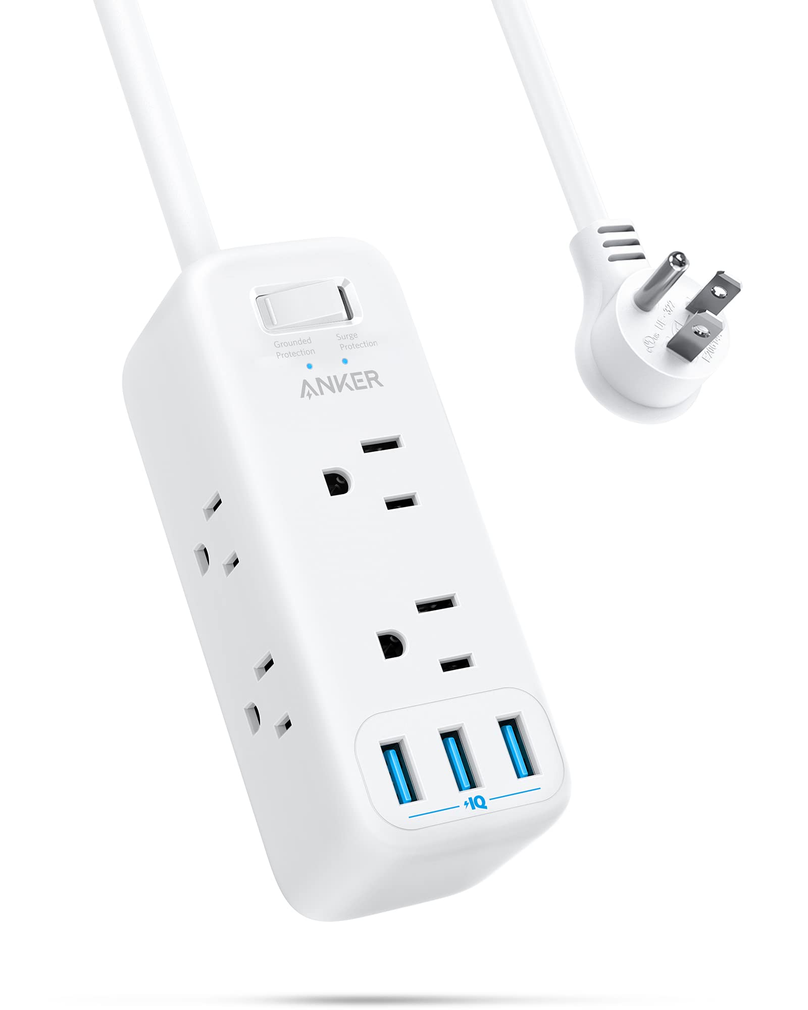 5' Anker Power Strip 300J Surge Protector w/ 6-Outlets/3x USB Ports (White) $14 + Free Shipping