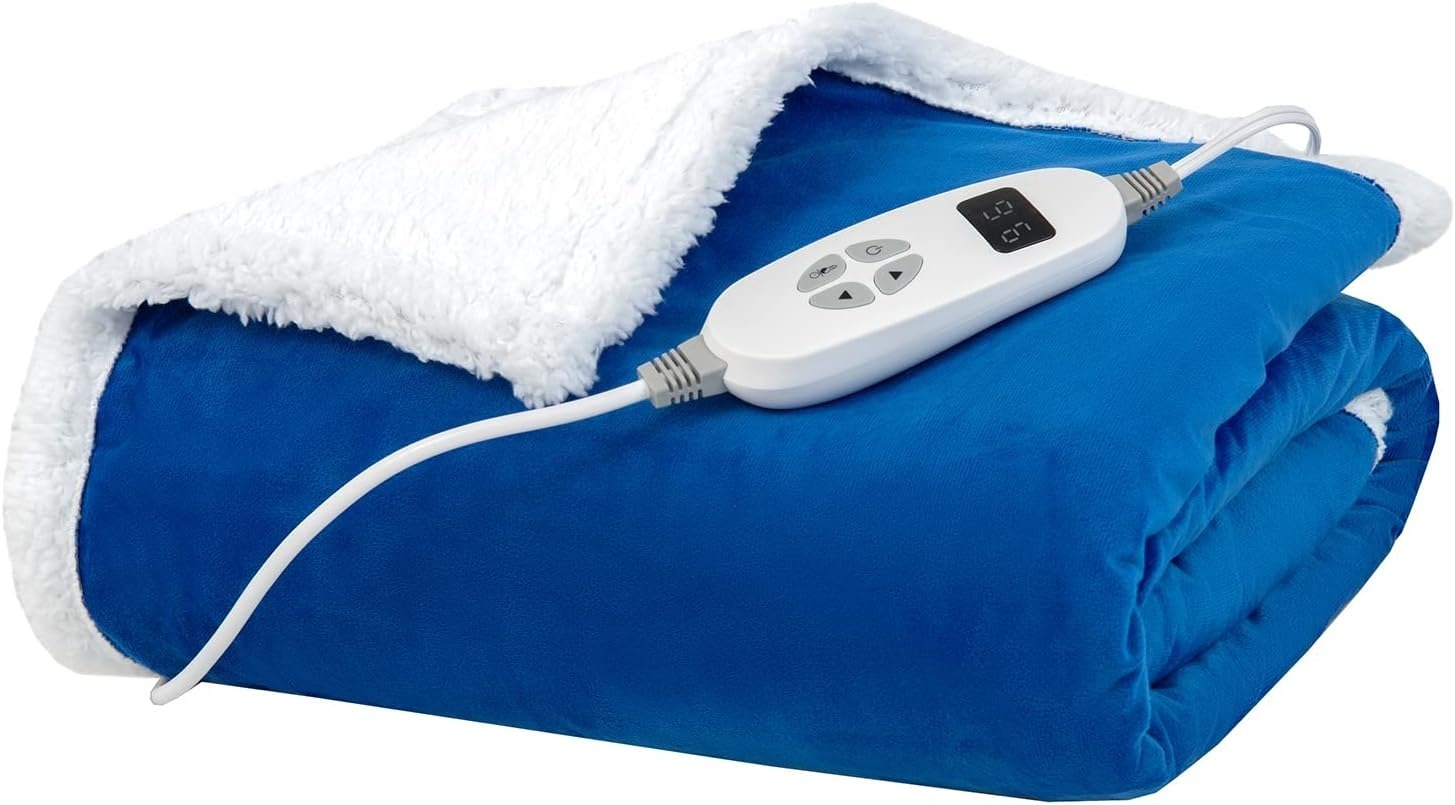 50"x60" Sherpa Fleece Heated Electric Throw Blanket w/ 10 Heat Levels, Timer, Auto Shut-Off, Overheat Protection & Machine Washable (Navy) $18 + Free Shipping