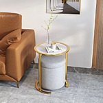 Hernest Odette White Accent Side Table w/ Grey Storage Ottoman Set $87 + Free Shipping
