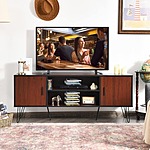 Retro TV Stand w/ Storage Cabinets &amp; Adjustable Shelf for TVs up to 65&quot; (Teak Brown) $88 + Free Shipping