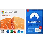 Microsoft 365 Personal (1-User) + NordVPN 1-Year Subscription (6-Devices) $38 (Digital Delivery)