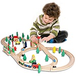 FUNPENY 60-Piece Wooden Train &amp; Track Set $15 + Free Shipping w/ Prime or on $35+ orders