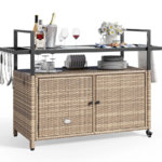 Yitahome 51&quot; Outdoor Patio Wicker Bar/Grill Cart w/ Black Glass Table Top &amp; Storage $109 + Free Shipping
