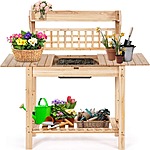 58&quot; Solid Fir Wood Potting Bench w/ Sliding Tabletop, Removable Sink &amp; Storage Shelves $85.79 + Free Shipping