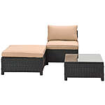 3-Piece Wicker Patio Set w/ Seat, Footrest, Table &amp; Cushions (Various Cushion Colors) $80 + Free Shipping