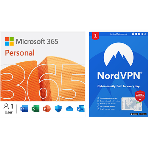 Microsoft 365 Personal (1-User) + NordVPN 1-Year Subscription (6-Devices) $35 (Digital Download)
