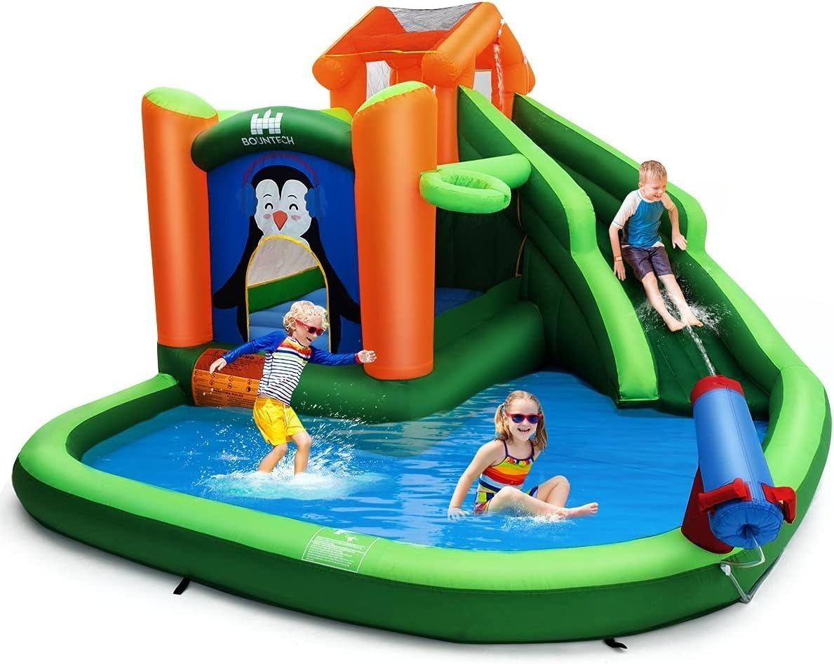 6-in-1 Inflatable Bounce House w/ Water Slide, Splash Pool, Basketball Hoop, Water Cannon & Climbing Wall $151 + Free Shipping