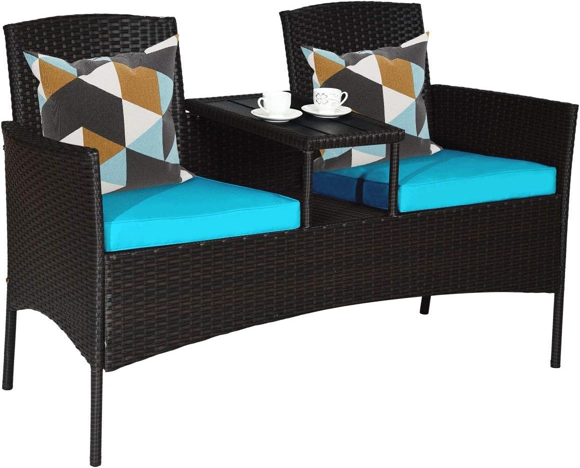 Tangkula 3-Piece Patio Rattan Wicker Conversation Set w/ Cushions & Built-in Coffee Table (Various Cushion Colors) from $97.81 + Free Shipping