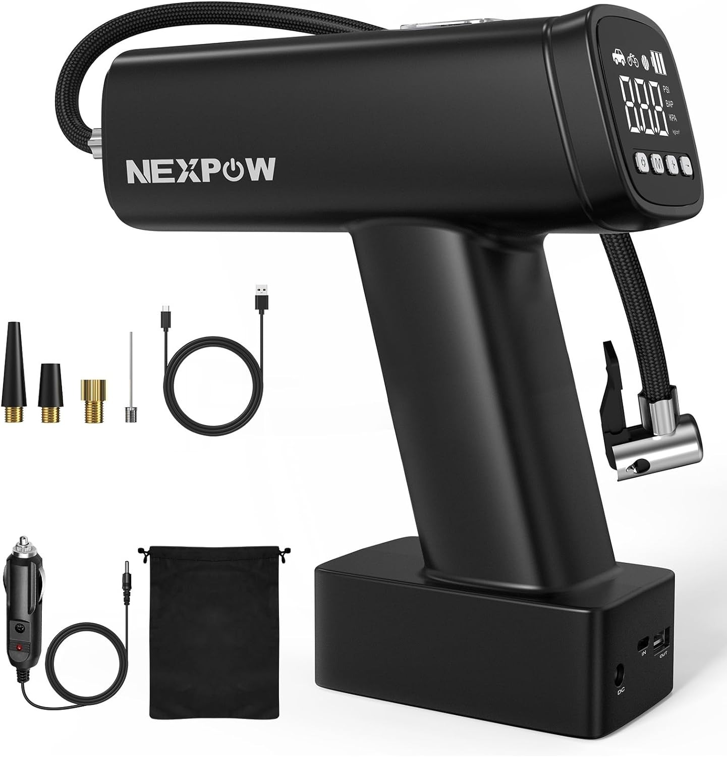 NEXPOW 160PSI 12V Tire Inflator Portable Air Compressor w/ 7500 mAh Battery & Power Bank $16 + Free Shipping w/ Prime or $35+ orders