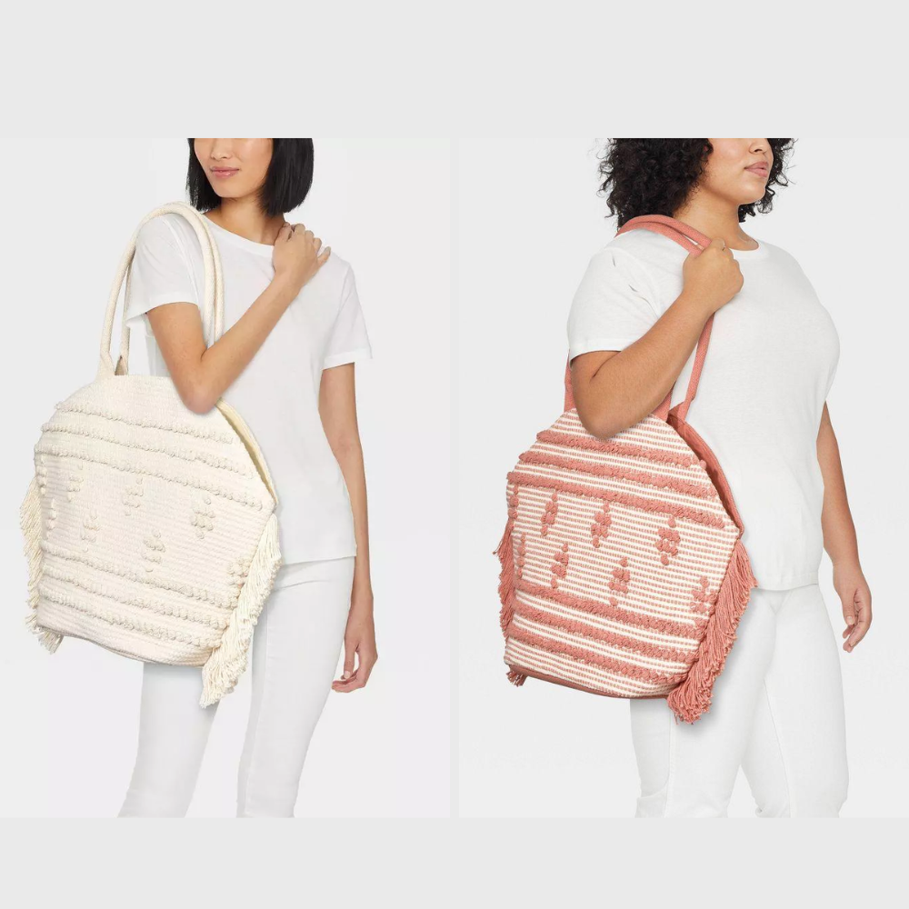 Shade & Shore Straw Fringe Tote Bag (Off-White or Pink) $8.50 + Free Shipping