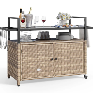 Yitahome 51" Outdoor Patio Wicker Bar/Grill Cart w/ Black Glass Table Top & Storage $109 + Free Shipping