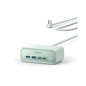 Anker 525 7-in-1 Charging Station w/ 2x 65W USB-C + 2x USB-A + 3x AC & 5' Cord (Mint Green) $36 + Free Shipping $35