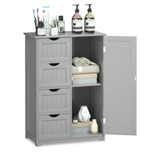 4-Drawer Costway Wooden Bathroom Cabinet Storage Cupboard w/ Shelves (Gray) $64 + Free Shipping