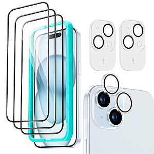 ESR 3-Pack Tempered Glass Screen Protectors + 2-Pack Camera Lens Protectors for iPhone 15 Series $6 & More + Free Shipping w/ Prime or $35+ orders