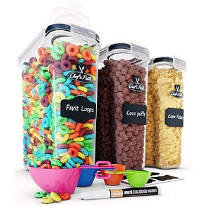 3-Pack Chef's Path 4L  Airtight Cereal/Food Container Storage Set w/ Labels, Measuring Cups & Chalk Pen