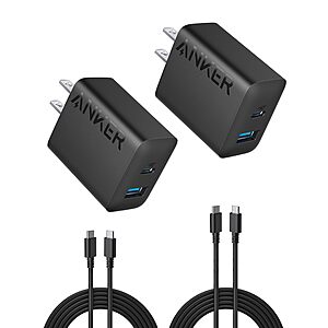 Prime Members: 2-Pack Anker 20W 2-Port USB Wall Chargers w/ 2-Pack 5' USB-C Cables $10 + Free Shipping