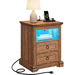 Yitahome Farmhouse 2-Drawer Nightstand w/ Charging Station $45 + Free Shipping