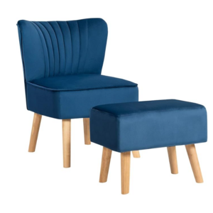 Giantex Velvet Accent Chair w/ Wood Legs & Ottoman (Blue or Turquoise) $84.25 + Free Shipping