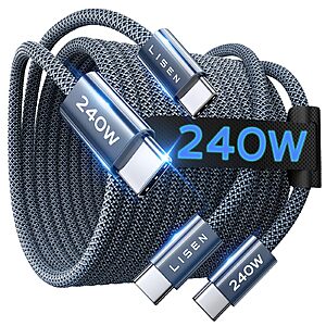 2-Pack 6.6' LISEN up to 240W USB-C to USB-C Charging Cables $5.30 + Free Shipping w/ Prime or $35+ Orders