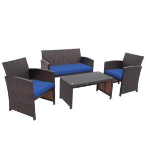 Costway 4-Piece Patio Rattan Furniture w/ Seat Cushions (Navy) 5 + Free Shipping