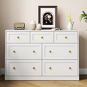 Heynemo 47" x 31.7'' 7-Drawer Modern Dresser w/ Gold Knobs (White) $138 + Free Shipping