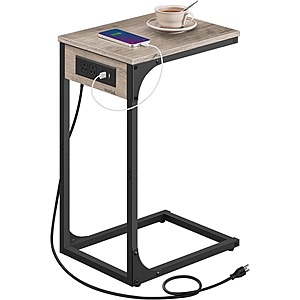 VASAGLE C-Shaped Side Table w/ Charging Station $20 & More + Free Shipping w/ Prime or $35+ Orders