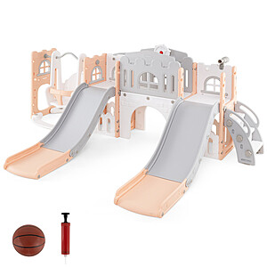 Costway 10-in-1 Toddler Indoor Playset w/ Swing, Double Slides & Tunnel (Yellow or Pink) $190 + Free Shipping