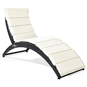 Tangkula Outdoor Foldable Patio Rattan Lounge Chair w/ Cushion (Various Colors) $60 + Free Shipping