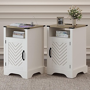 RoyalCraft Set of 2 Farmhouse Nightstands w/ Charging Station (White w/ Rustic Oak) $89.60 + Free Shipping