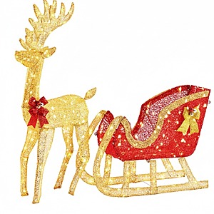 4' MCQ Lighted Reindeer w/ Sleigh 180-LED Outdoor Christmas Yard Decoration $36 + Free Shipping
