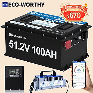 ECO-WORTHY 48V 100Ah Golf Cart LiFePO4 Battery Metal Case + 48V 18A Charger $670 + Free Shipping