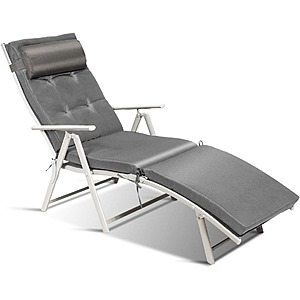 Tangkula Outdoor Folding Chaise Lounge Patio Chair w/ 7 Adjustable Backrest Positions, Cushion & Pillow (Grey or Black) $47.50 + Free Shipping