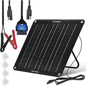 ECO-WORTHY 10W Solar Car Battery Charger Maintainer w/ OBD-II Cable $24 