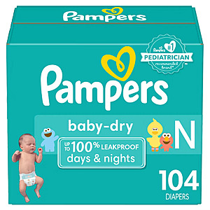 Pampers Baby-Dry Disposable Diapers Super Pack: 104-Ct Newborn, 120-Ct Size 1 $22 + Free Shipping