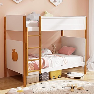 Convertible Solid Wood 2-in-1 Twin Over Twin Bunk Bed w/ Integrated Ladder & Safety Guardrails $170 + Free Shipping