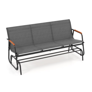 Costway Patio Glider Bench for 3 w/ Curved Teak Armrests (Gray) $93 + Free S&H