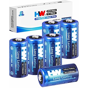6-Pk HW CR123A 3V 1700mAh High Capacity Lithium Batteries $4.05 w/ S&S