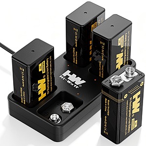 4-Pk HW 3600mWh Rechargeable 9V Batteries w/ 4-Slot Charger