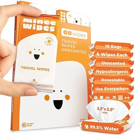 6-Pack 5.5" x 5.9" Impossibly Compact 99.5% Water Travel Wipes (10 Wipes Per Pack, Unscented) $5.75 w/ S&S + Free Shipping w/ Prime or $35+ Orders