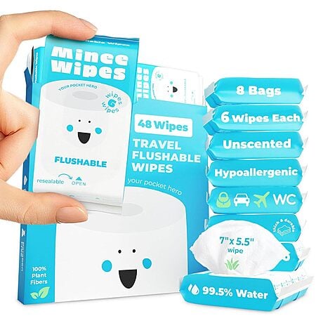 8-Pack 6-Ct (48 Total) Impossibly Compact Travel Unscented Water & Aloe Flushable Wipes $6.40 + Free Shipping w/ Prime or $35+ Orders