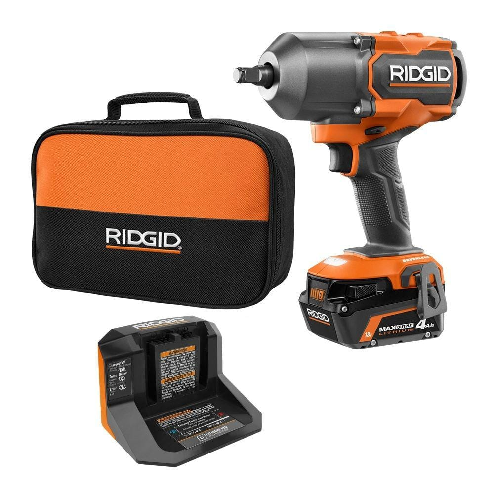 RIDGID 18V Brushless Cordless 4-Mode 1/2 in. High-Torque Impact Wrench Kit with 4.0 Ah Battery and Charger R86212KN $199